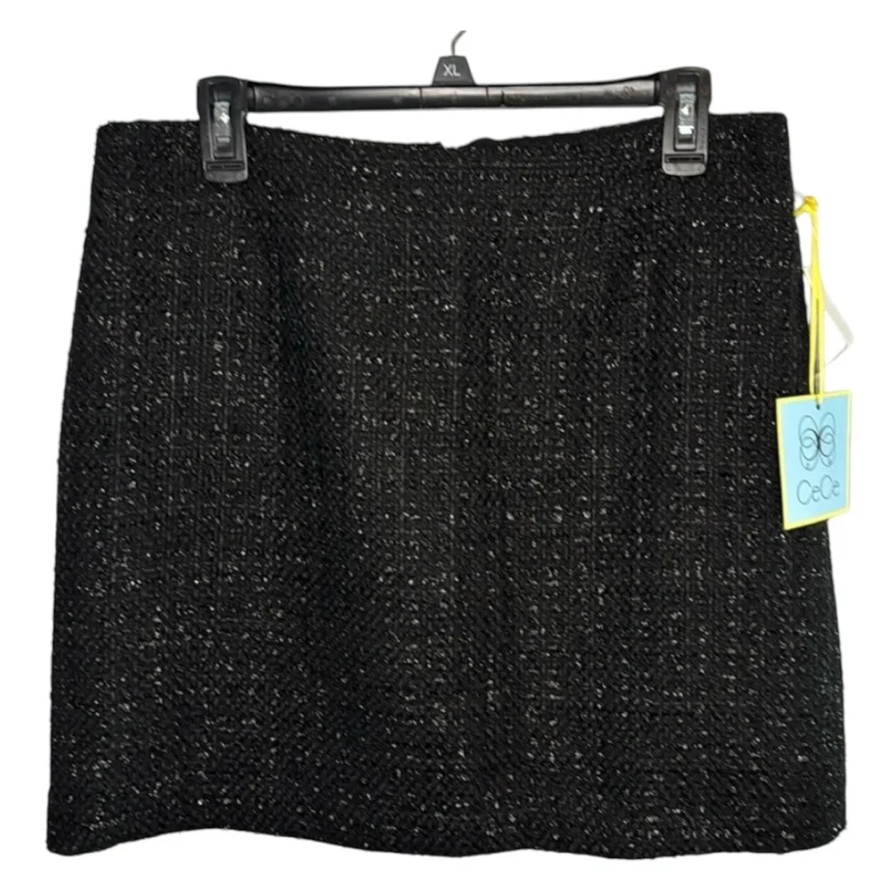 CeCe‎ Skirt Black Sparkle Check Mini in Size 10  NWT